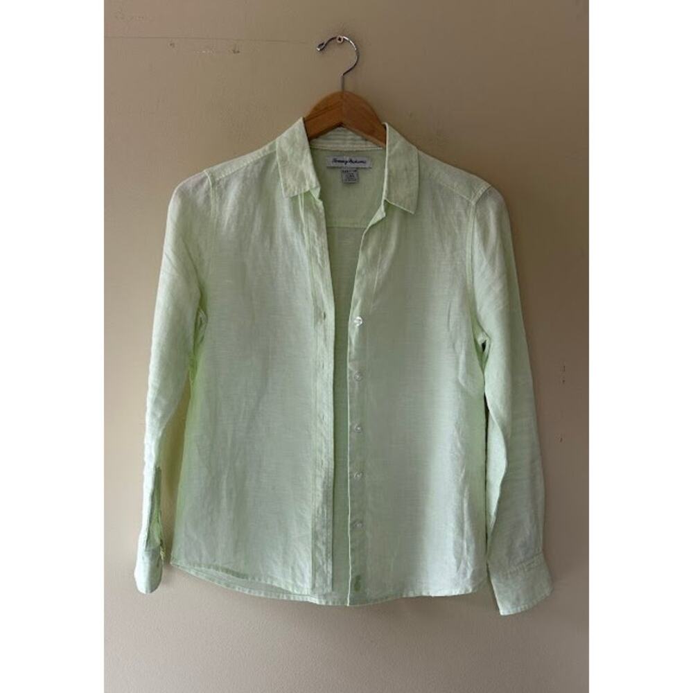 Tommy Bahama Coastalina Linen Button-Up Shirt Women's XXS Light Green